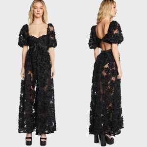 NWT $330 For Love & Lemons ASTRID MAXI DRESS Black Size Small